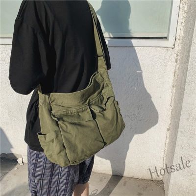 【hot sale】☏ C16 Japanese Harajuku canvas bag / men and women ins tooling cross-body bag / school bag / large capacity bag / canvas bag / messenger bag / beg kain