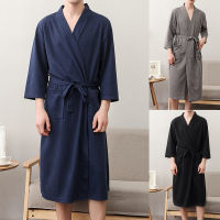 TOPIshara Men Bathrobe Solid Color V Neck Cardigan Water Absorption Oversize Male Pajamas for Home