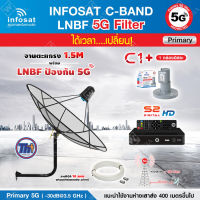 THAISAT C-BAND 1.5M (ขางอยึดผนัง 53 CM.) + กล่อง PSI S2 HD + LNB 5G infosat รุ่น C1+ แถมสายRG6ตามชุด