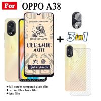 3 In 1 OPPO A38ฟิล์มนิ่มสีประกายหิมะเซรามิกสำหรับ A98 OPPO A58 A78ปกป้องหน้าจอเลนส์กล้องถ่ายรูป