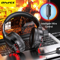 Awei ES-770i หูฟังเกมแบบมีสายไฟ LED แบบมืออาชีพหูฟังพร้อมหูฟังไมโครโฟน HD สำหรับเกมคอมพิวเตอร์พีซีสเตอริโอรอบทิศทาง 7.1 เสียงเบสลำโพง 50 มม.