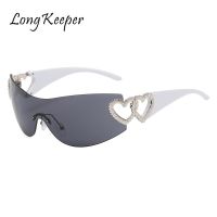 One Piece Y2K Sunglasses for Women Men Heart Rimless Glasses Fashion Vintage Shades Uv400 Luxury Designer Eyewear Lentes De Sol