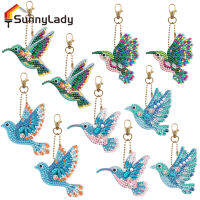 SunnyLady ชุดพวงกุญแจภาพวาดเพชรสีสันสดใส10ชิ้นกุญแจศิลปะประดับเพชรสองด้านชุดห่วงอุปกรณ์ Tas Bahu Ransel