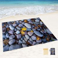 Stone Print Beach Blanket Waterproof Sandproof Picnic Blankets with Sand Pockets and Stakes Lightweight Outdoor Pad for Seaside Sleeping Pads