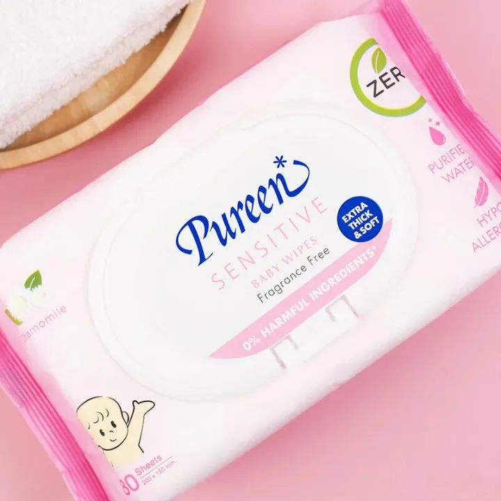 แพ็คสี่-pureen-wet-wipe-sensitive-80-sheets-x-4pcs-เพียวรีน-เบบี้ไวพส์-สูตรเซนซิทีฟ