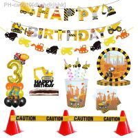 Construction Bulldozer Series Disposable Tableware set Paper Cups Plates excavator Truck Balloon Boys Birthday Party Decoration