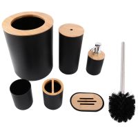 6-Piece Bamboo Bath Accessory Set Environmentally Friendly Toilet Accessory Set with Lotion Dispenser Etc.