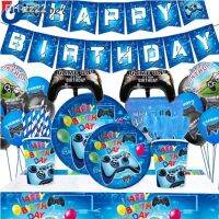 Blue style Boys Game On Theme Cartoon Party Set Tableware Plate CupNapkins Banner Birthday ballons child Shower Party Decoration