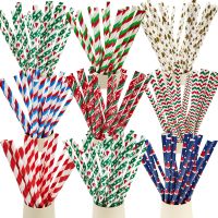 【JIU YU】⊕๑♈  Palhas de papel de Natal descartáveis Xmax Tree Drinking Straws Decoração de festa vermelho e verde 2023 25 pcs 50pcs