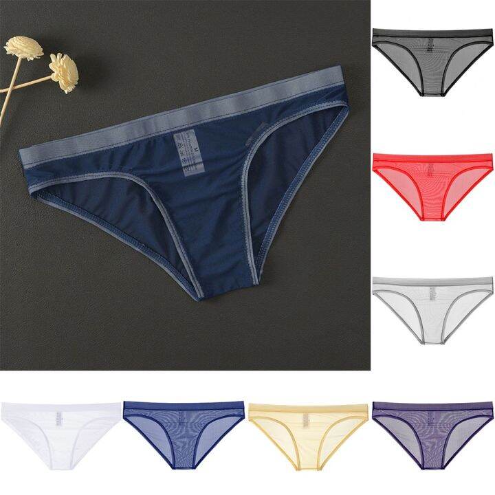 Men's Low Rise Underwear Briefs Breathable Mesh Thong See Through