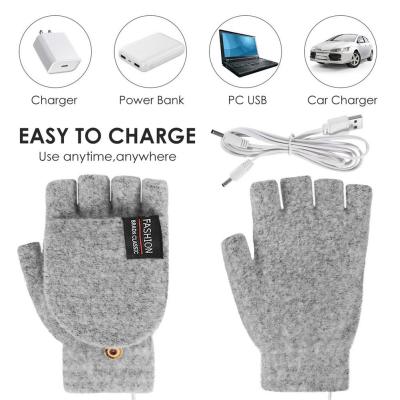 Winter Half-Finger Double-Sided USB Heating S Lip Cover Wool Warmth Fingerless Mittens 5V Skiing Fishing Heated