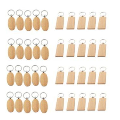40 Pcs Blank Wooden Key Chain DIY Wood Keychains Key Tags Gifts,20 Pcs Oval &amp; 20 Pcs Square
