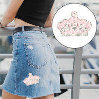 Zecetim Crown Patch Iron on Patch Embroidery Rhinestones Applique Decoration อุปกรณ์เสริมเสื้อผ้า DIY