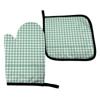 Christmas Green Gingham Potholder Mat Kitchen Baking Oven Cooking Gloves Microwave Insulation Mat Oven Mitts Polyester Gloves