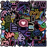 50 Pieces Cute Neon Light Cartoon Waterproof Home Deco Stickers Helmat Bicycle Laptop Decal Stickers