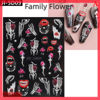 Family Flower Flash Sale สติกเกอร์ติดเล็บฮาโลวีน1ชิ้นสำหรับตกแต่ง5D หน้ากากสยองขวัญการออกแบบที่น่ากลัวกระดูกรูปหัวกะโหลกเลือดหยดสำหรับตกแต่งริมฝีปาก