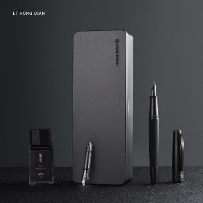 ZZOOI LT Hongdian 6013 Black Metal Fountain Pen Titanium Black Mens Business EF/F/ Curved Nib Rotating Pen Cap Office Gift Ink Pen