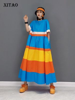 XITAO Dress Contrast Color Fashion  Loose Casual Women