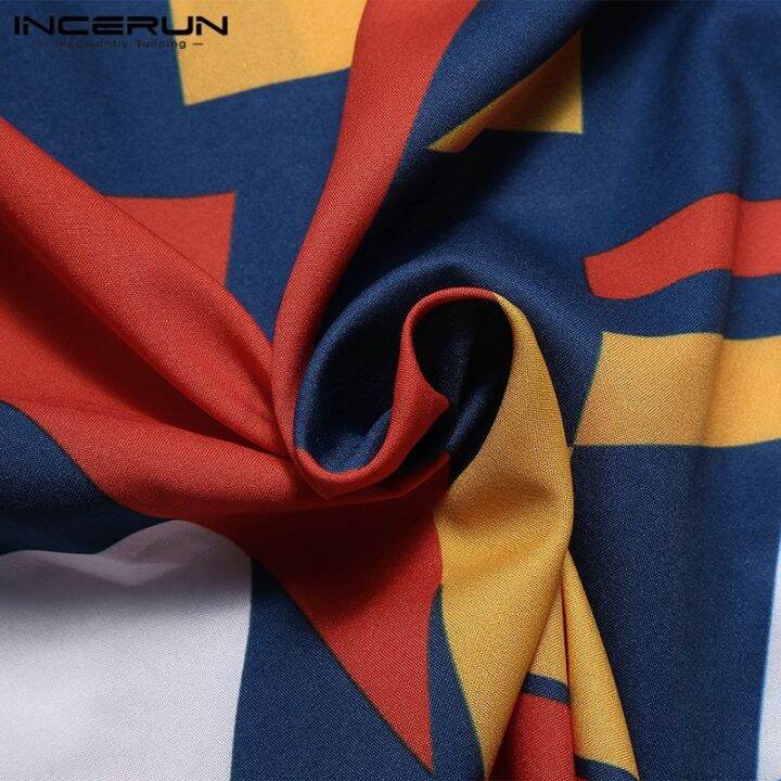 incerun-เสื้อเชิ้ตลําลอง-แขนสั้น-พิมพ์ลายเรขาคณิต-ติดกระดุม-สําหรับผู้ชาย