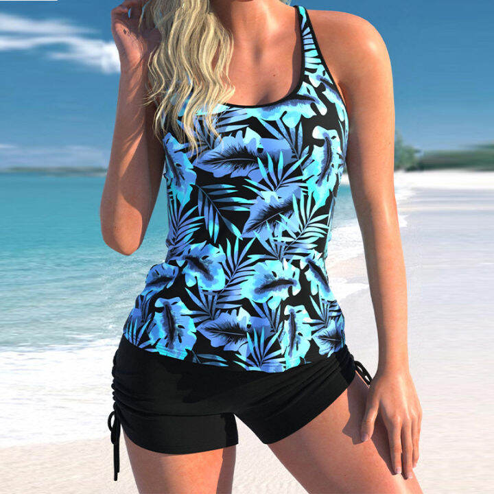 swimsuit outfit for women plus size Bikini Leaf Print Flat Drawstring ...