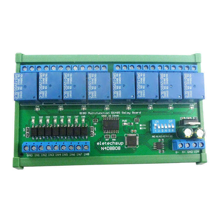 pcbfun-dc-12v-24v-8อินพุตแบบแยกและ8เอาต์พุต-din35กล่องรถไฟ-c45โมดูลรีเลย์-rs485-modbus-แผงไฟฟ้าควบคุม-rtu