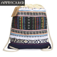 2021Annmouler New Design Women Backpack Bohemian Style Hobo Bag Large Capacity Tribal Drawstring Bag Aztec Tassel Rucksack 2 Colors