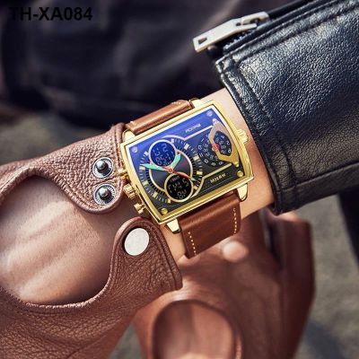 Europe and the States men square big dial watch domineering locomotive socialist leather luminous male waterproof