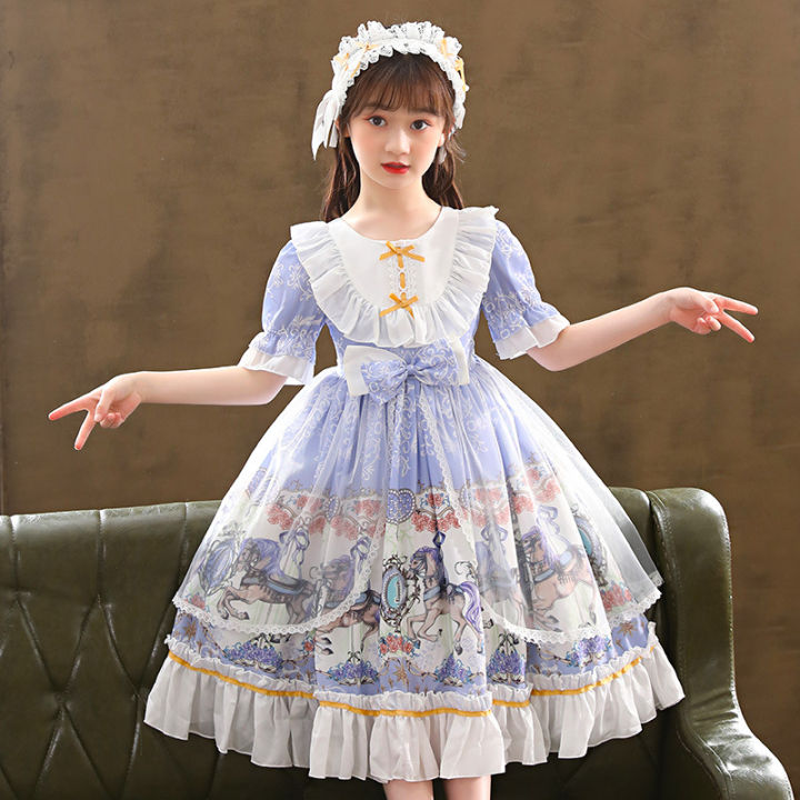 annn-store-lolita-สาวเจ้าหญิงชุดใหม่แขนสั้นชุดกระโปรงเด็กชุดสาวน้อยเสื้อผ้าเด็ก