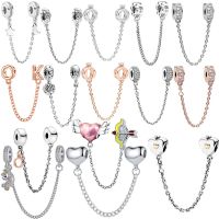 Newest Crown Love OK Unicorn Cupids Arrow Safety chain Fit Original Pandora Charms Silver Color Bracelets DIY Womens Jewelry