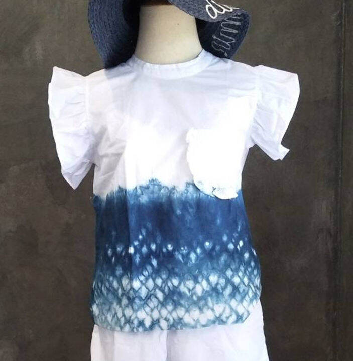 laanta-เสื้อแขนระบาย-มัดย้อมคราม-indigo-tie-dye