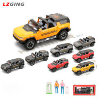 Lzginger รถ Suv อัลลอยแบบดึงถอยหลังพร้อม1:24น้ำหนักเบาเสียงประกอบรุ่นรถของเล่นออฟโรดเปิดประทุน