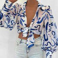 【CW】 Shirt Top Perspective Soft Protection Fashion Irregular Print Blouse