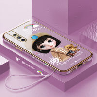 (คลังสินค้าพร้อม) เคสเคสมือถือสำหรับ Vivo V15/1819พร้อมฟรีสายคล้อง + การ์ตูนสาวน่ารักขอบสี่เหลี่ยมชุบเคลือบเคสนิ่มฝาหลัง