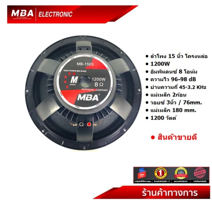 MBA Electronic ดอกลำโพง ดอก โครงหล่อ Loudspeaker MB150S 1200 วัตต์ เบส
