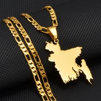 Anniyo Map of Bangladesh Pendant Necklaces Gold Color for Women Men Stainless Steel Bangladeshi Maps Chains Bengali 230921