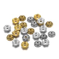 ⊙⊕▬ 100Pcs/Lot Bead Caps Jewelry Accessories 6mm DIY Hollow Flower Tray Flower Hat Beads Making Bracelet Metal Spacer