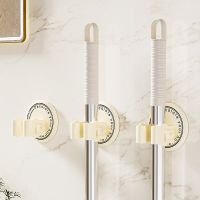 3Pcs Mop Organizer Bathroom Self-Adhesive Wall Mounted Mop Storage Rack Holder Waterproof Traceless Broom Hanger Mop Clamp Hooks Picture Hangers Hooks