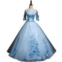 Y &amp; M เจ้าสาวนางฟ้าหวานชุด16 quinceanera ชุดสีฟ้าอ่อนที่รัก3D ดอกไม้ organza หวาน15 M asquerade บอลชุด