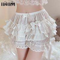 สตรีฮาโลวีน Masquerade Party Tiered Frilly Bloomers Bowknot Ruched Culottes แม่บ้านคอสเพลย์ Ruffled กางเกงกางเกงขาสั้น