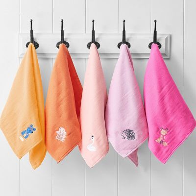 33x55cm Baby Face Towel Gauze Cotton Cartoon Animal Embroidered Soft Quick-Dry Washcloth Bathroom Absorbent
