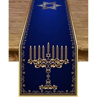 Hanukkah Menorah โต๊ะผ้าลินิน Runner Star Of David Chanukah Je เทศกาลเตาผิงวันหยุดห้องทานอาหารในครัวตกแต่งบ้าน