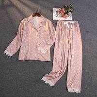 ✶ pajamas double long spot emulation silk thin section sleeve bags pink support undertakes the stars crown at home