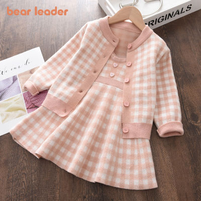 Bear Leader Girls Baby Knitted Winter Clothes Sets New Fashion Kids Plaid Sweater Tops And Skirt Outfits Princess Party Knitwear fw1