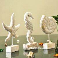 Mediterranean Style Wood Crafts Starfish Conch Hippocampus Wood Carving Marine Home Decor