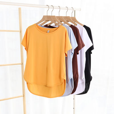 100 cotton Loose Casual Summer Short Sleeve Female T shirt Women asymmetric O-neck Tee Tops M30326