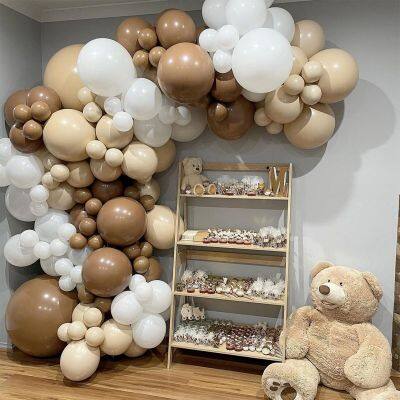 Apricot Coffee สีน้ำตาลบอลลูน Garland Arch ชุดงานแต่งงานวันเกิดตกแต่งเด็ก Latex บอลลูน Globos Baby Shower Decor-iewo9238