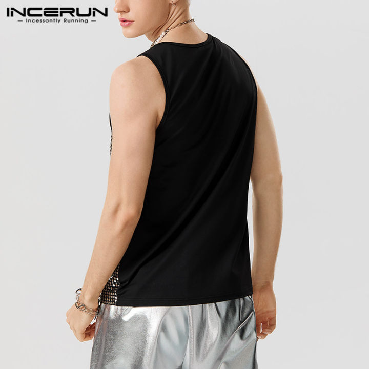 incerun-เสื้อกั๊กแนวพังก์สำหรับผู้ชายเสื้อกล้ามลายจุดเสื้อพิมพ์ลายเสื้อยืดคอกลมเสื้อกล้ามเสื้อยืด-สไตล์ตะวันตก