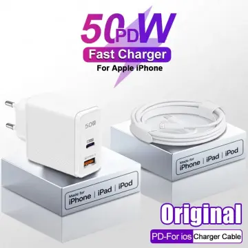 iPhone 14 Pro Max | Dual USB Type-C 50W Charger With 3ft Lightning Cable  Bundle | Fast Charging Two Devices