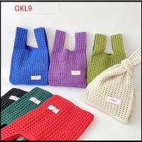 OKL9 สีทึบทึบ กระเป๋าถือแบบถือ กลวงออก ถักนิตติ้ง ข้อมือ-กระเป๋า จุได้มาก ไหล่ข้างหนึ่ง กระเป๋าโท้ท การเดินทางการเดินทาง