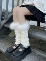 KOSAHIKI Furry ขาอุ่น Y2K Goth Faux Fur ขาอุ่น Harajuku Boot ครอบคลุม Lady น่ารัก Jk เข่า-ความยาวถุงเท้าแฟชั่นถุงเท้า